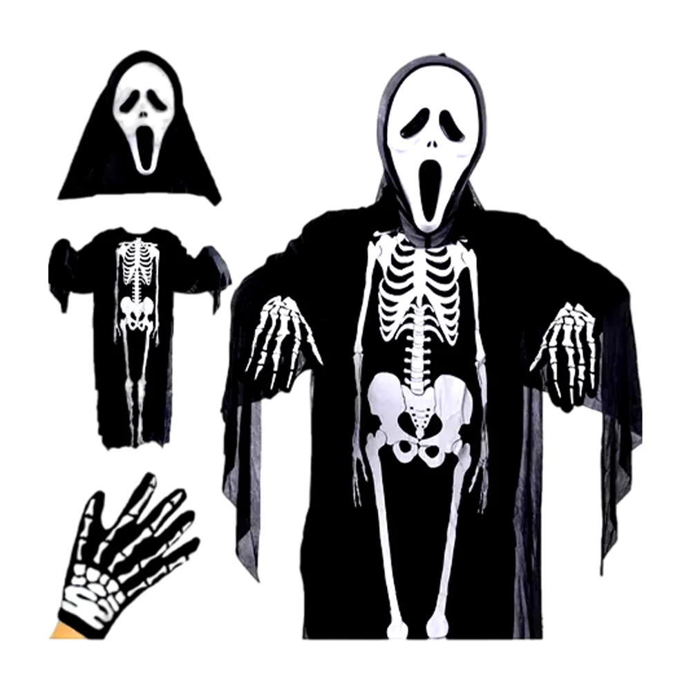 Paquete con disfraz de ghostface para halloween con túnica, guantes y…