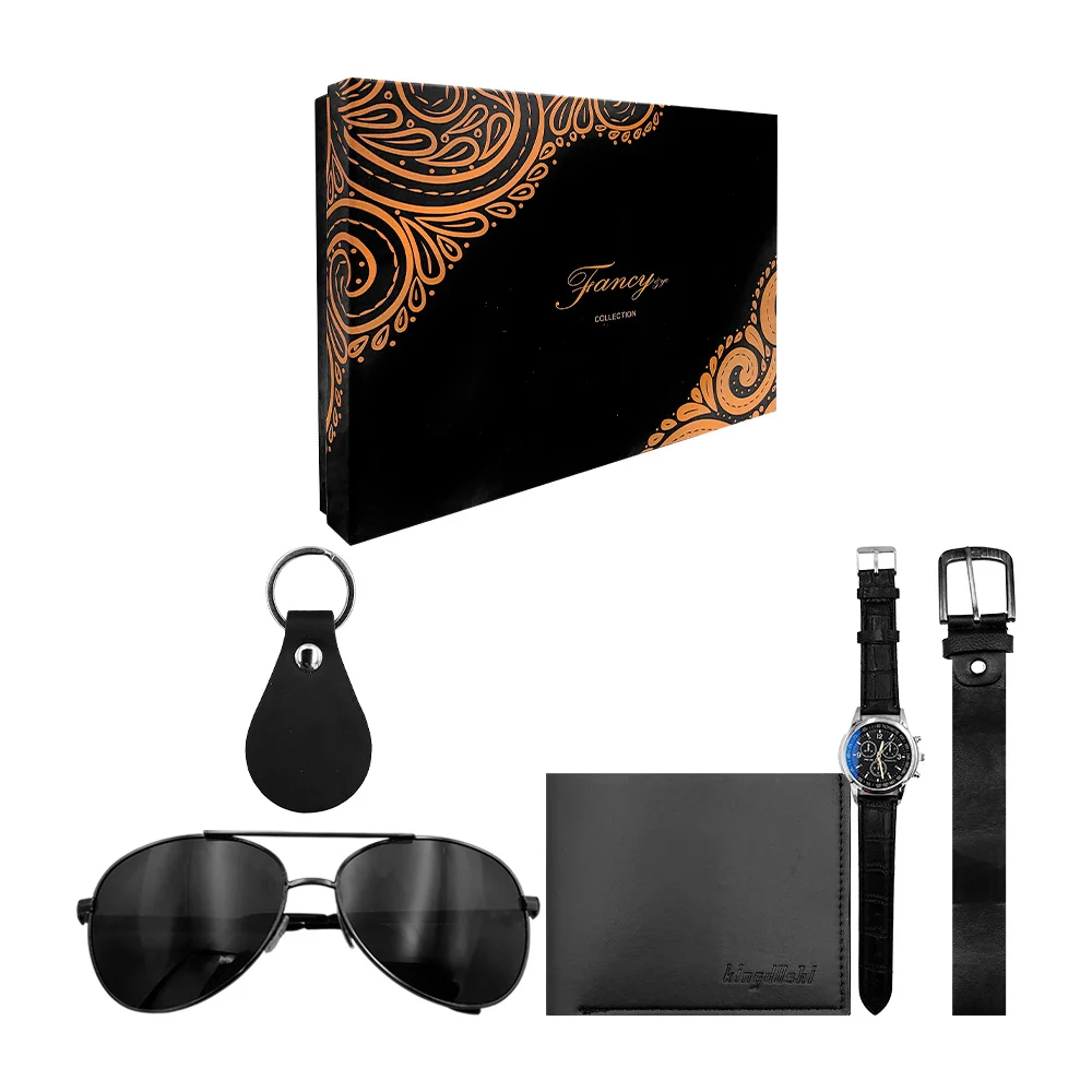 Kit de regalo para caballero con cinturón, billetera de piel, llavero…