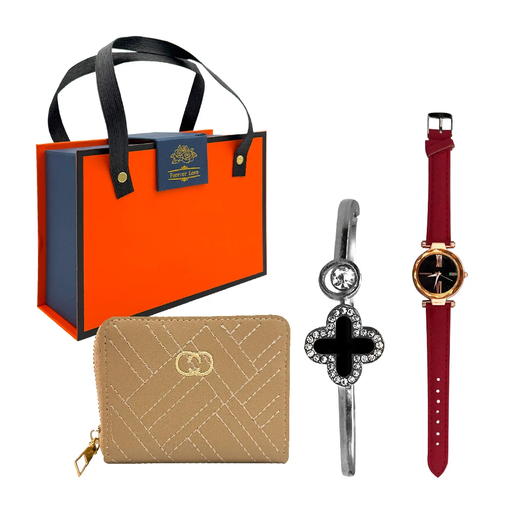 Caja de regalo para dama con cartera, reloj de muñeca y brazalete con…