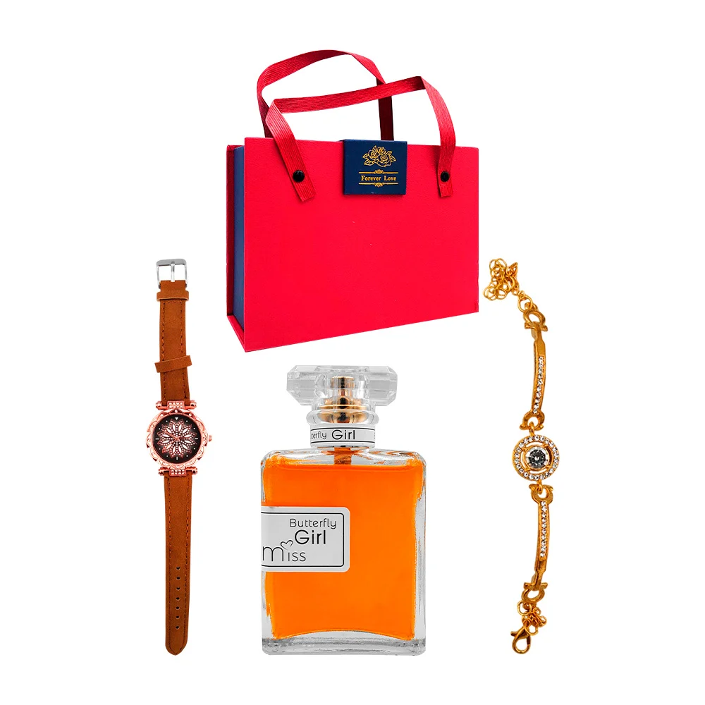 Kit de regalo para dama con pulsera, reloj de mano y fragancia con gl…