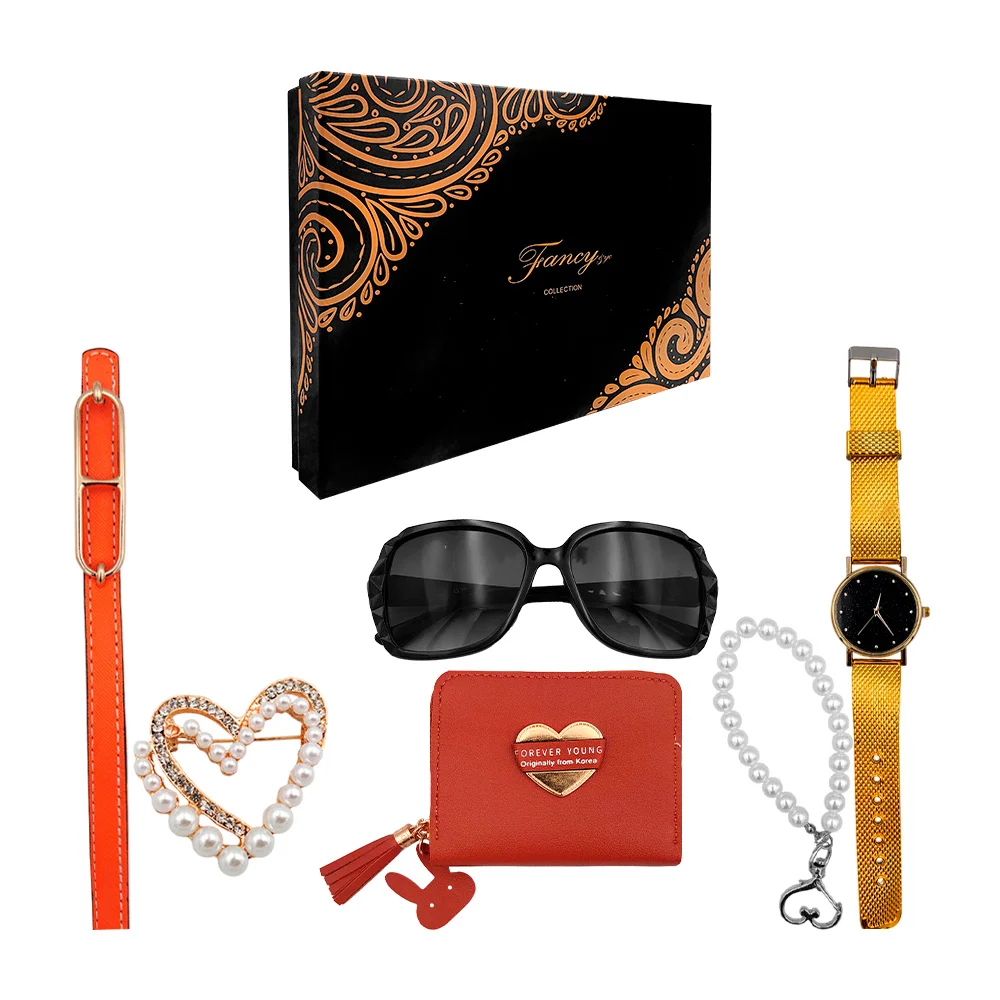 Kit de regalo para dama con cinturón, pulsera, broche, reloj de mano,…
