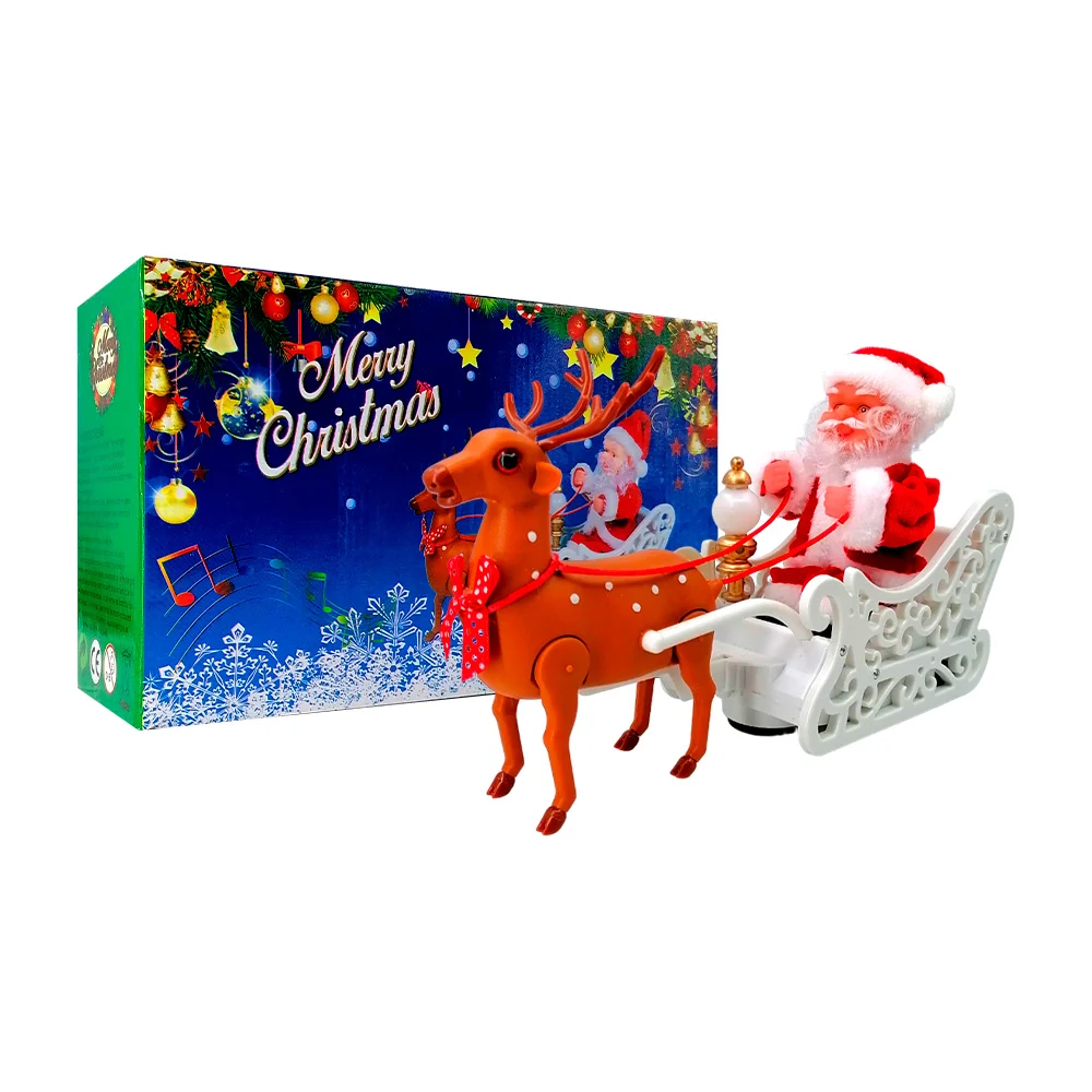 Juguete eléctrico navideño en forma trineo de santa con reno, luz y s…