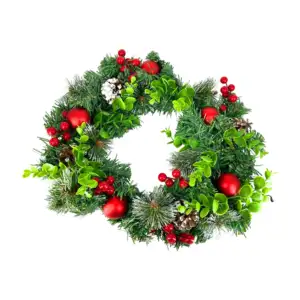 1pza Corona navideña colgante para decoración de puerta con esferas y…