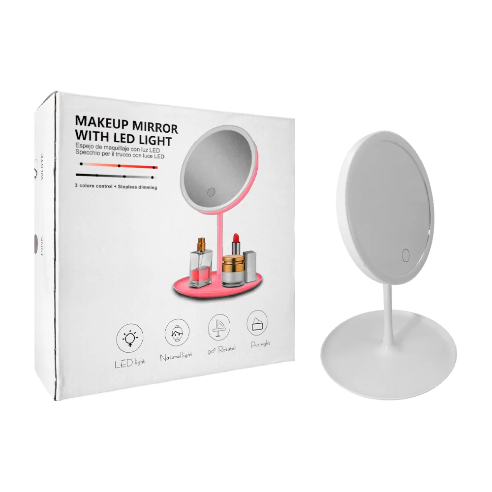 Espejo recargable touch con base de plástico tipo organizador, variedad de colores / table lamp makeup mirror