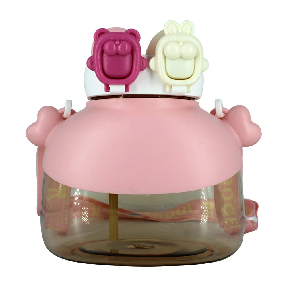 Botella transparente de doble boquilla con broche de animales, correa…