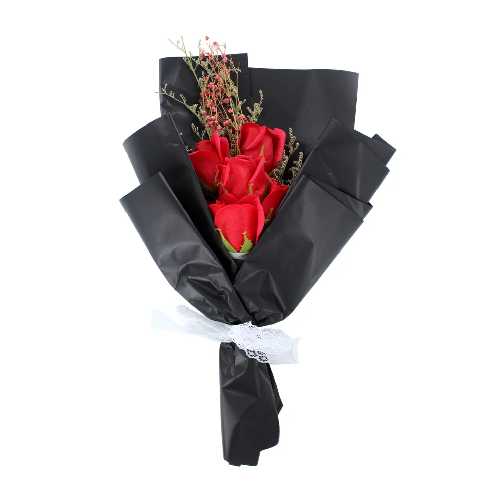 Mini ramo de 5 rosas flores artificiales con aroma y listón de encaje…