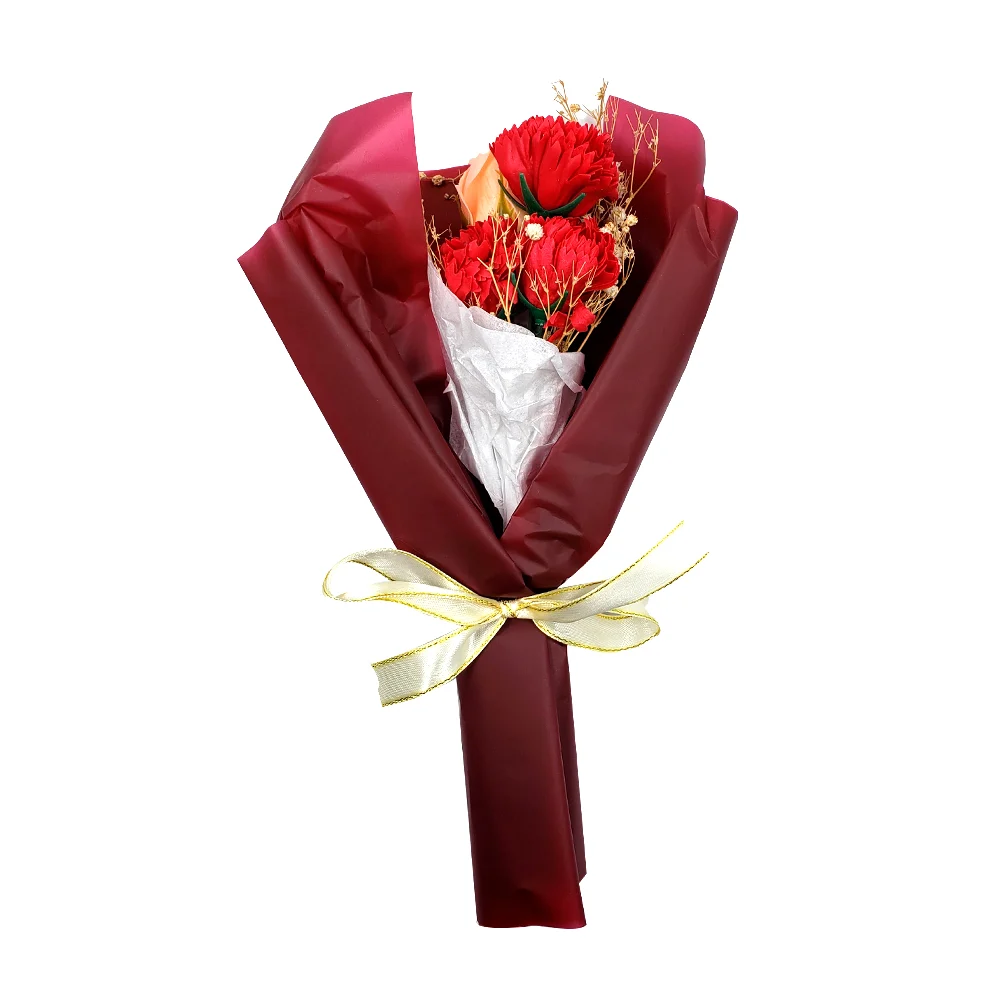 Ramo de 1 rosa y 2 flores artificiales con listón detalles dorados, v…