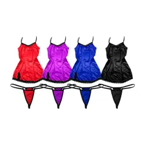 Conjunto de 2 piezas tipo vestido con encaje y tanga, variedad de col…