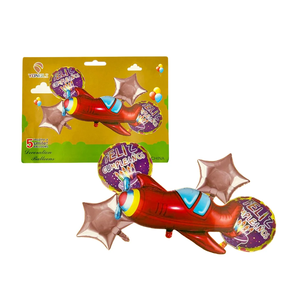 Paquete de 5 globos metálicos con diseño de avión - feliz cumpleaños,…