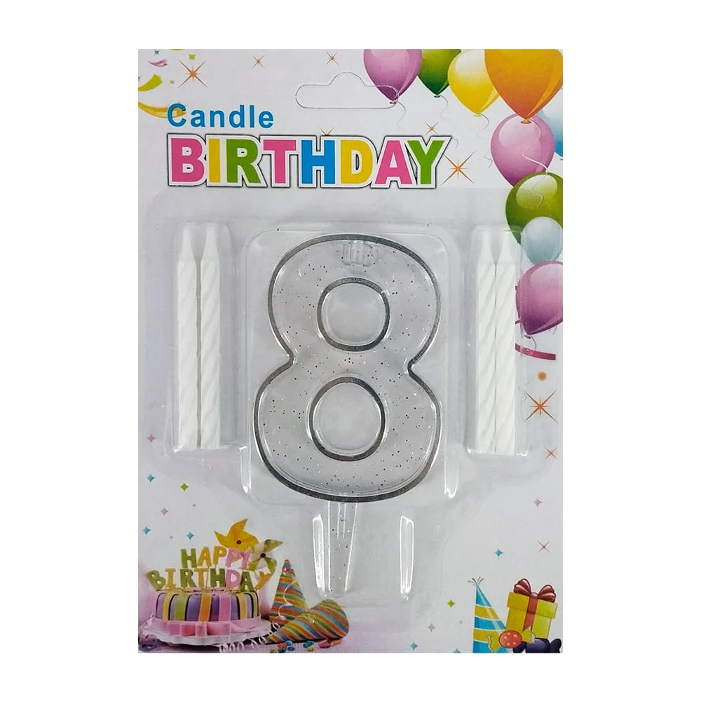 1pza Vela en forma de número transparente con diamantina + 4 velas de…