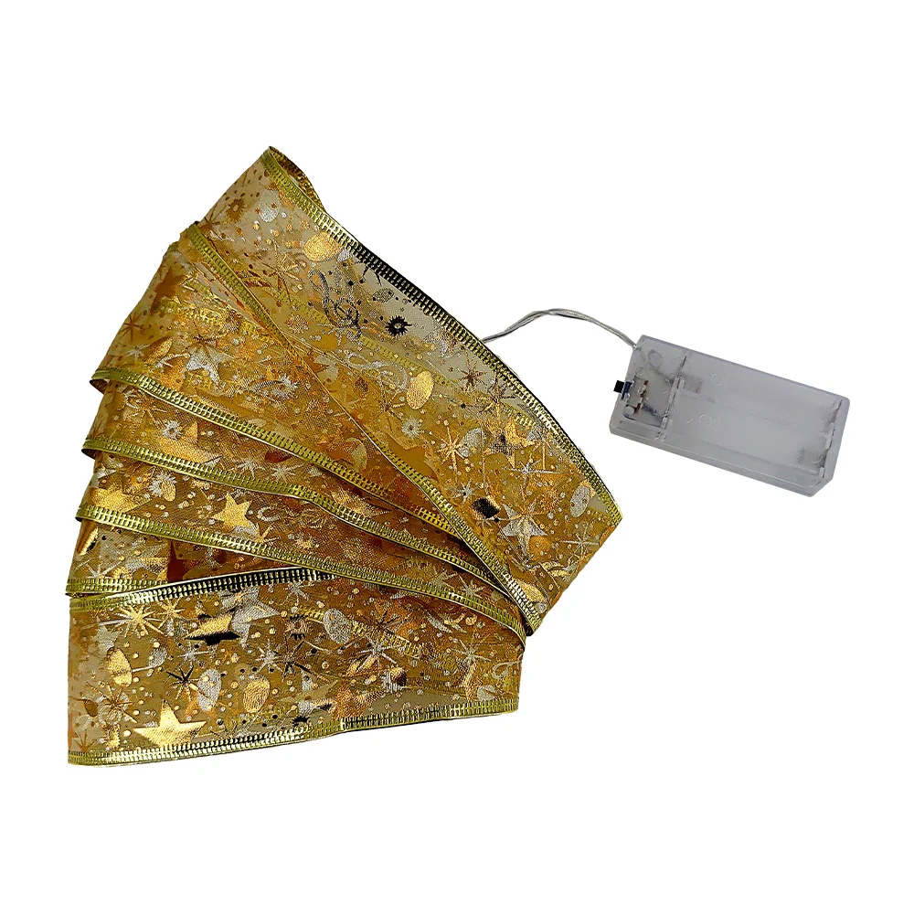 Listón navideño decorativo doble capa dorada con luz fría + puerto pa…