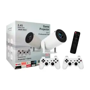 Mini proyector portátil inteligente 2en1 con videojuegos + 2 controle…