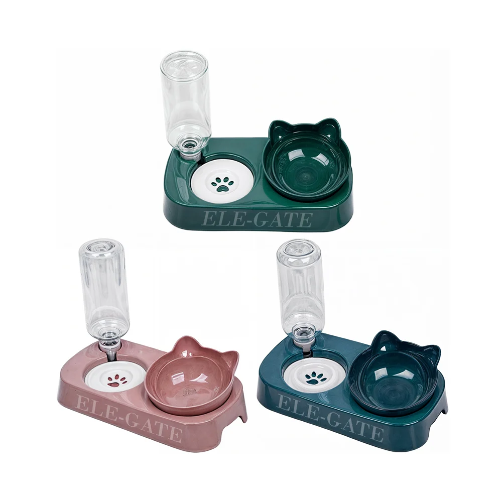 Dispensador de agua para mascotas + tazón de comida con diseño de gat…