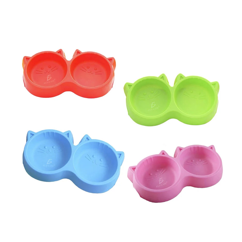 Plato doble de plástico en forma de gatos con gomas antideslizantes, …
