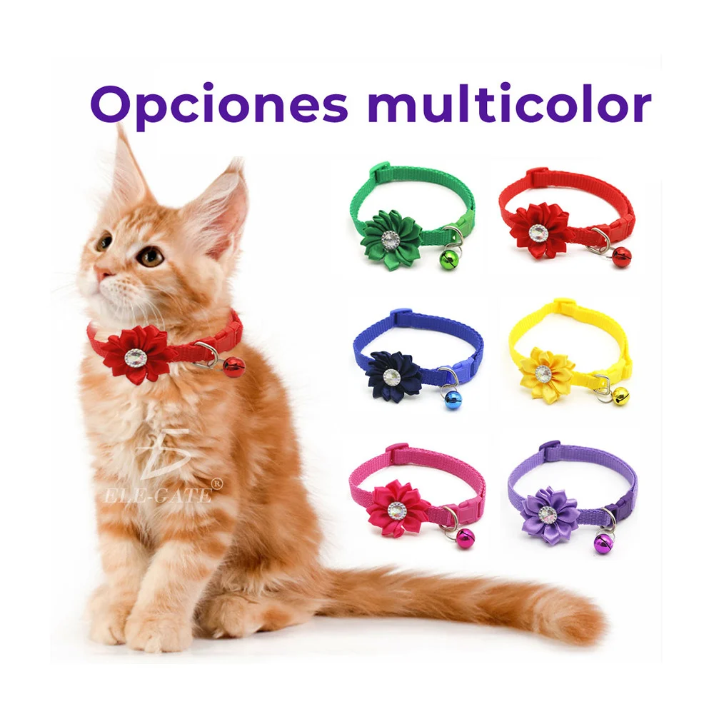 Collar ajustable, para mascota con decoración de flor y cascabel, var…