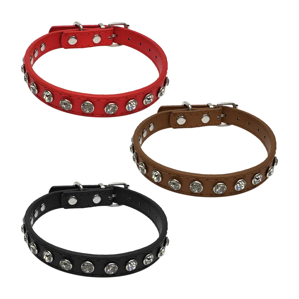 1pza Collar de piel para mascotas con pedrería talla mediana, varieda…