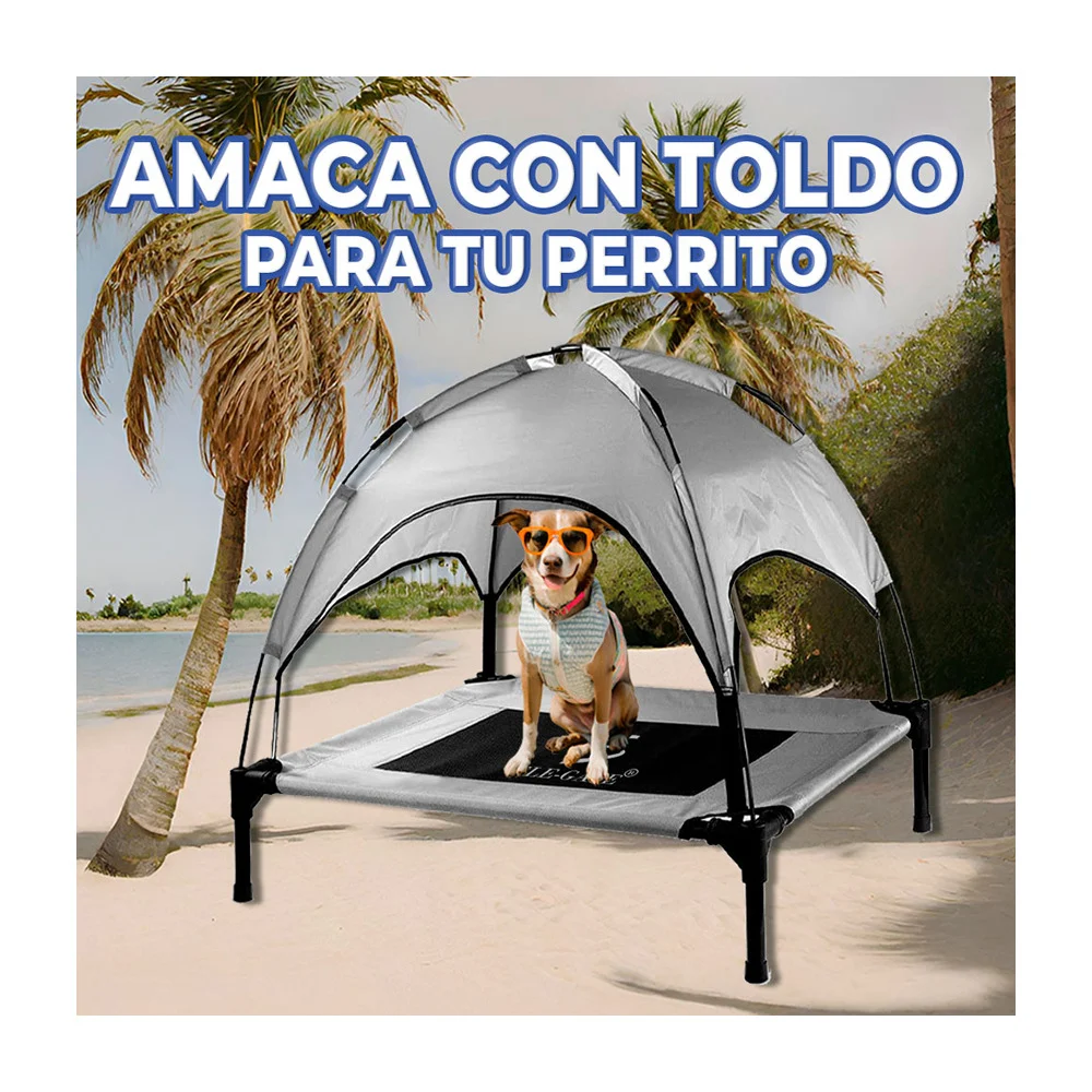 Cama tipo hamaca portátil con toldo anti rayos uv para perros