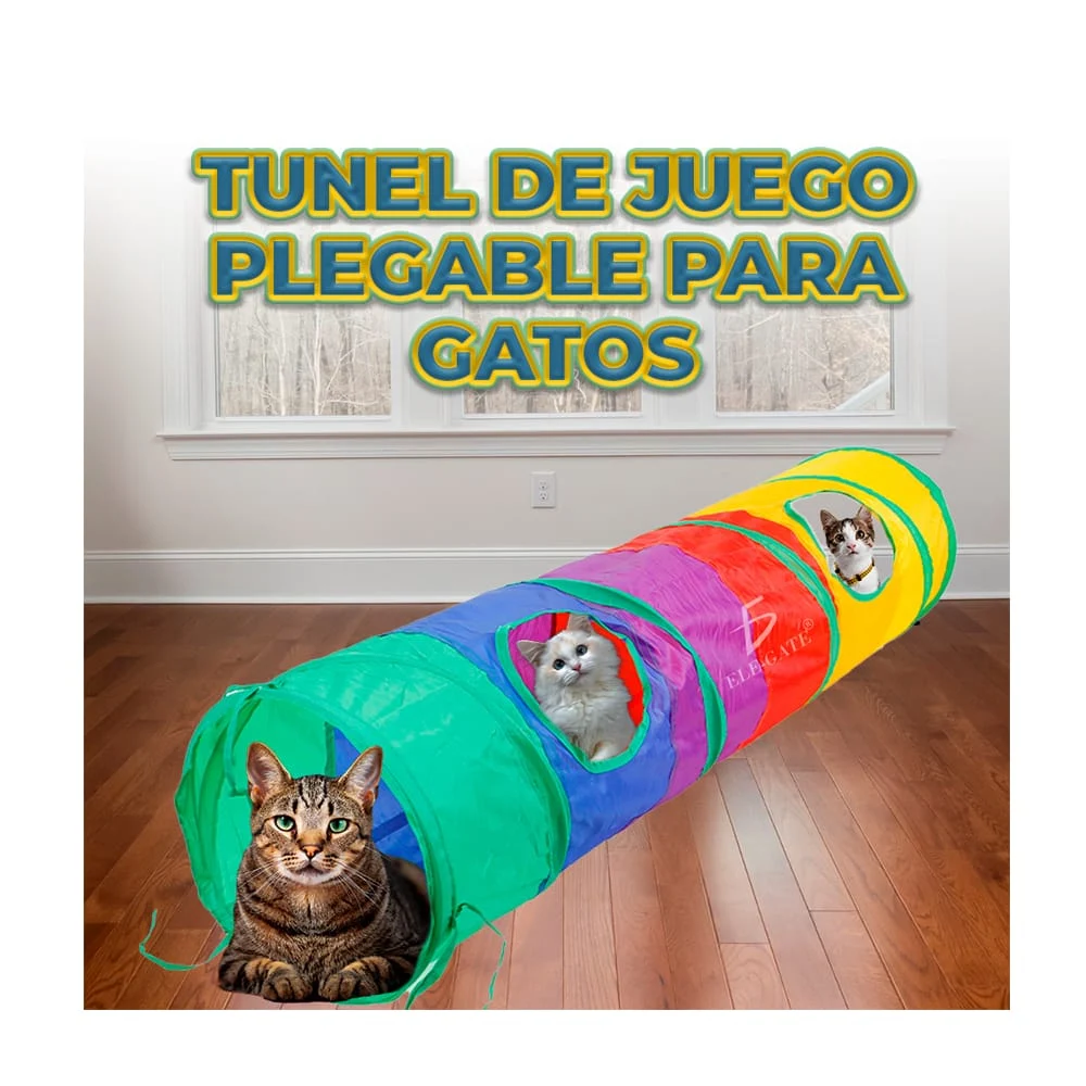 Túnel plegable y colorido para gato, 25x114cm / mas.35