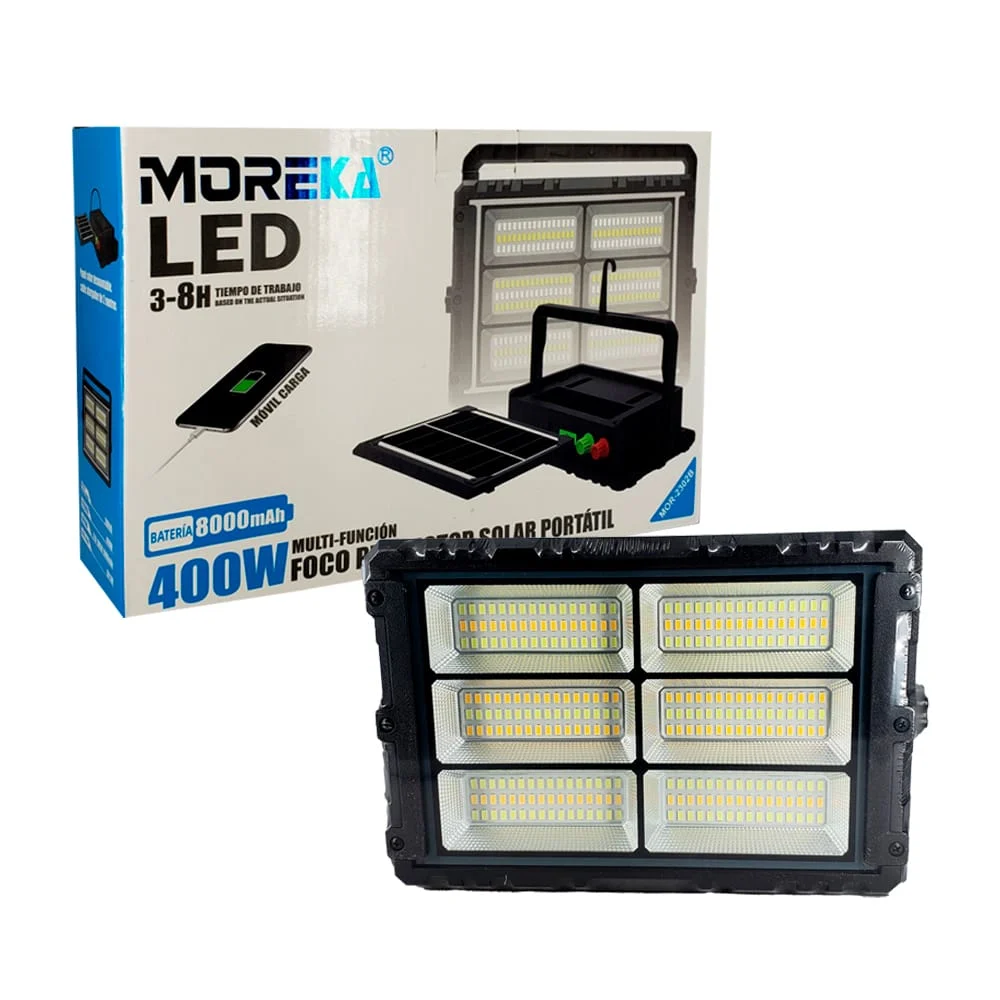 Foco proyector moreka con panel solar, 400w, 8000mah / mor-2302b