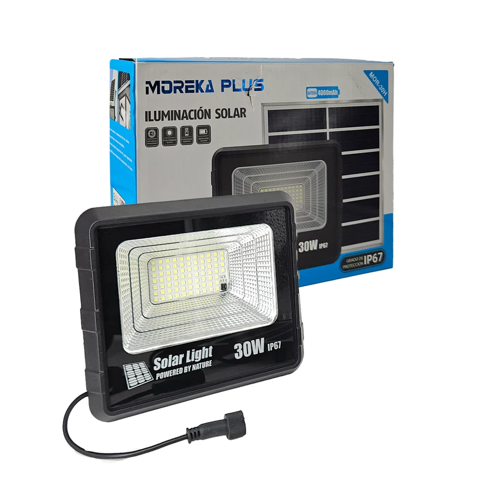 Reflector led 30w con panel solar, 4000mah, ip67 / mor-30h