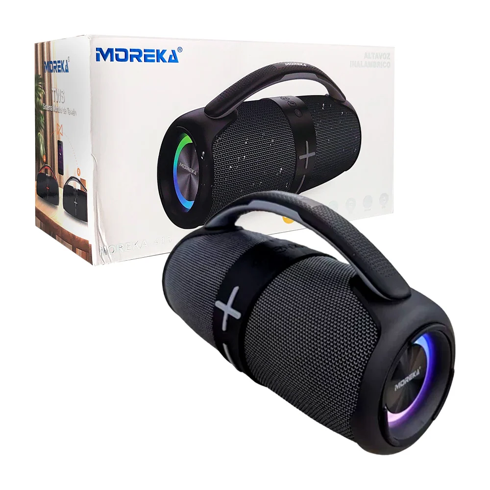 Bocina cilíndrica bluetooth moreka portátil con luz rgb, agarradera, …