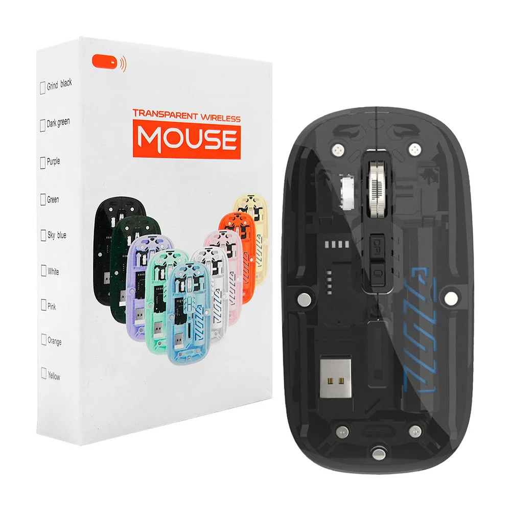 Mouse inalámbrico con diseño transparente y receptor bluetooth, varie…