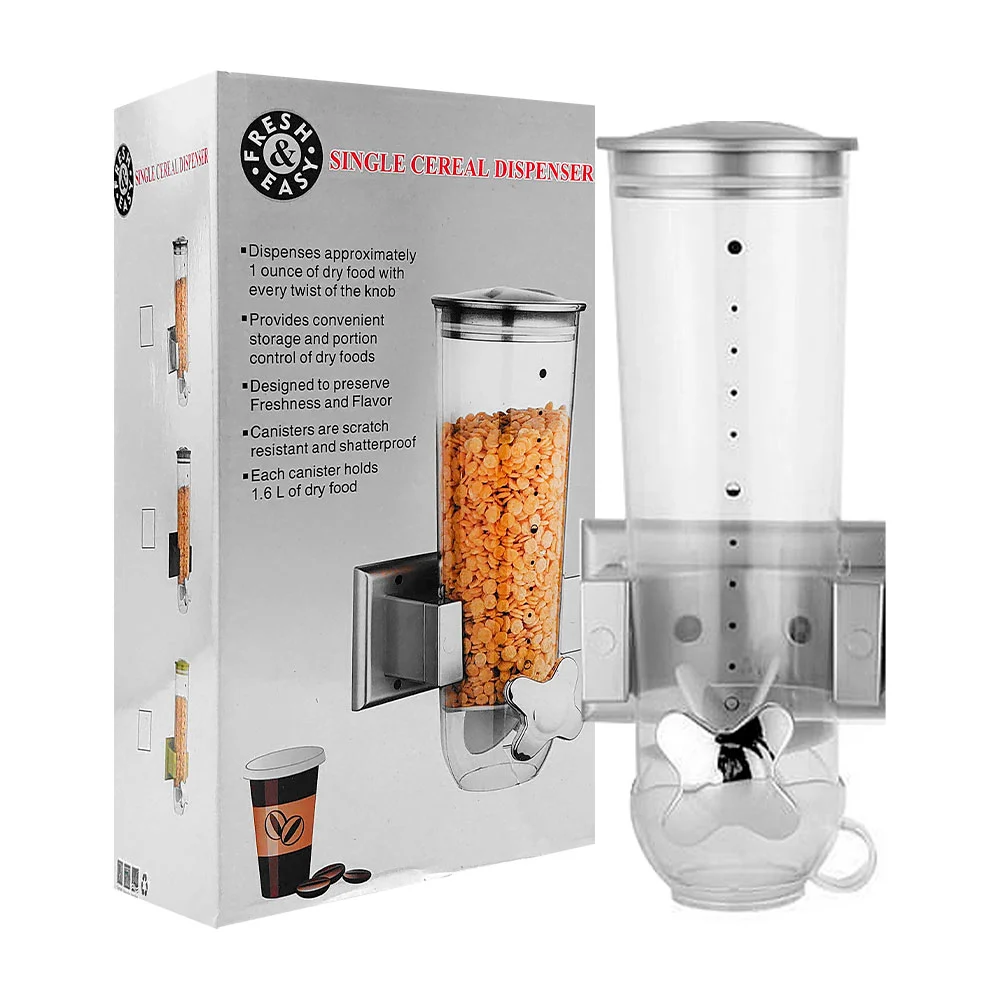 Dispensador cilíndrico transparente individual para cereal con perill…