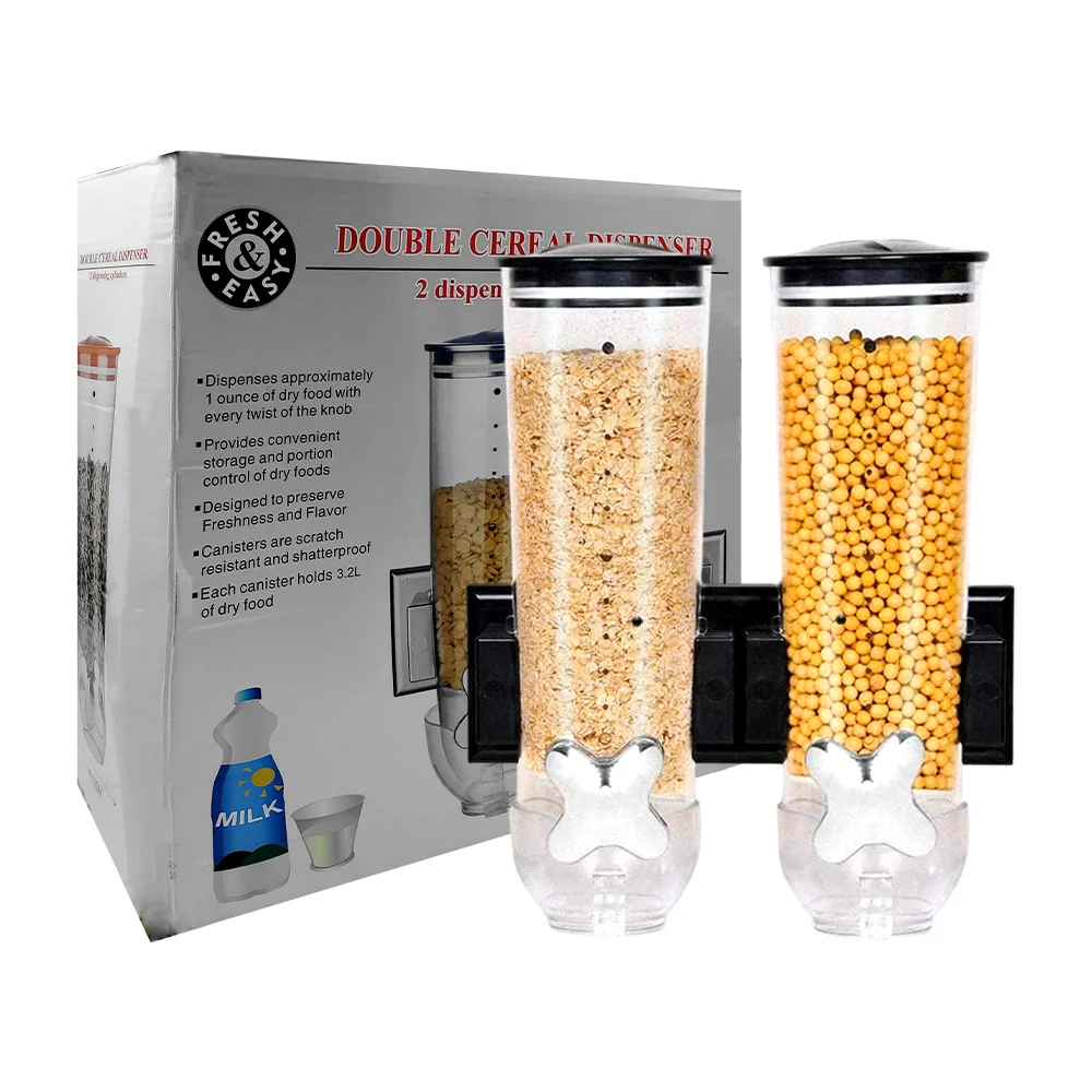 Dispensador cilíndrico transparente doble para cereal con 2 perillas …