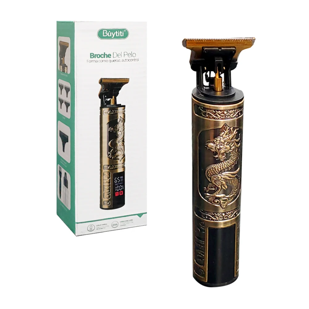 Máquina trimmer inalámbrica con diseño vintage de dragón y 4 peinetas…