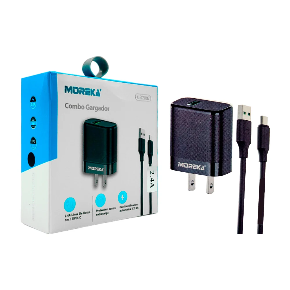 Combo moreka cubo cargador con puerto usb + cable usb a tipo c de 1m,…