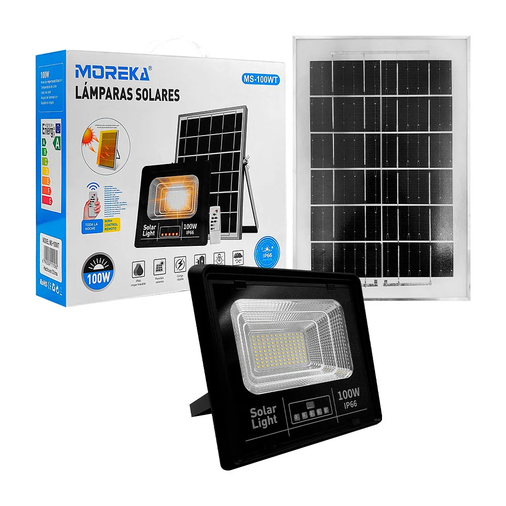 Lámpara - reflector de 100w con panel solar, protección ip66, brillo …