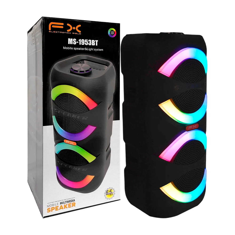 Bocina altavoz bluetooth portátil fx de 6.5x2 pulgadas con luces rgb,…