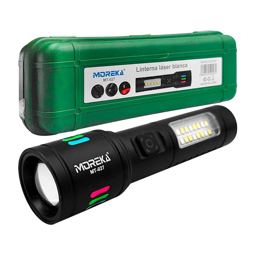 Linterna láser de mano recargable led con zoom ajustable, panel later…