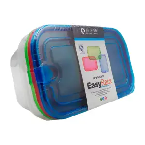 Set de 3 tuppers recipientes rectangulares con tapa, variedad de colo…