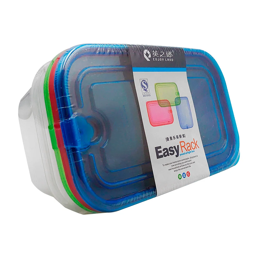 Set de 3 tuppers recipientes rectangulares con tapa, variedad de colo…