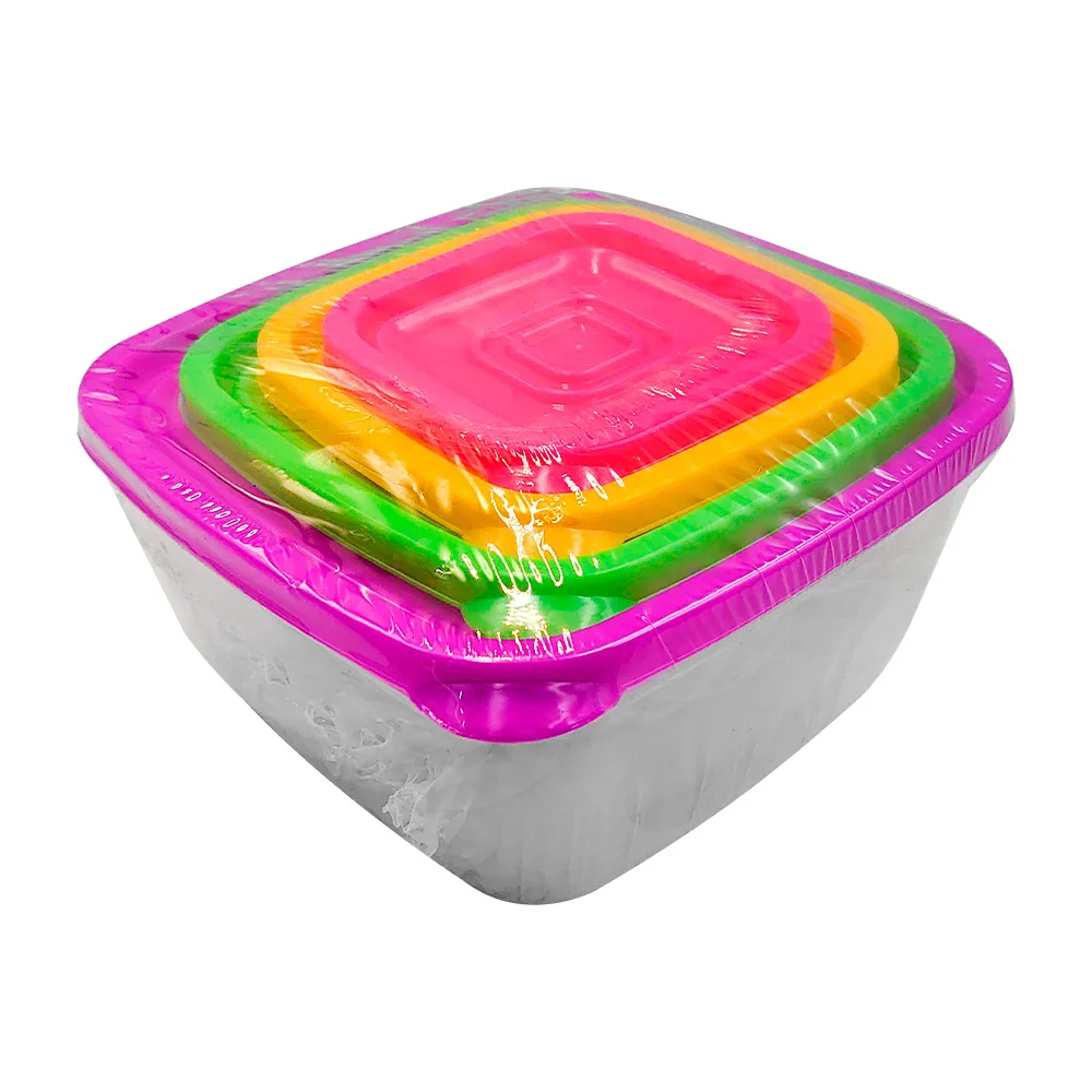Set de 4 tuppers recipientes cuadrados con tapa y diversos tamaños, v…