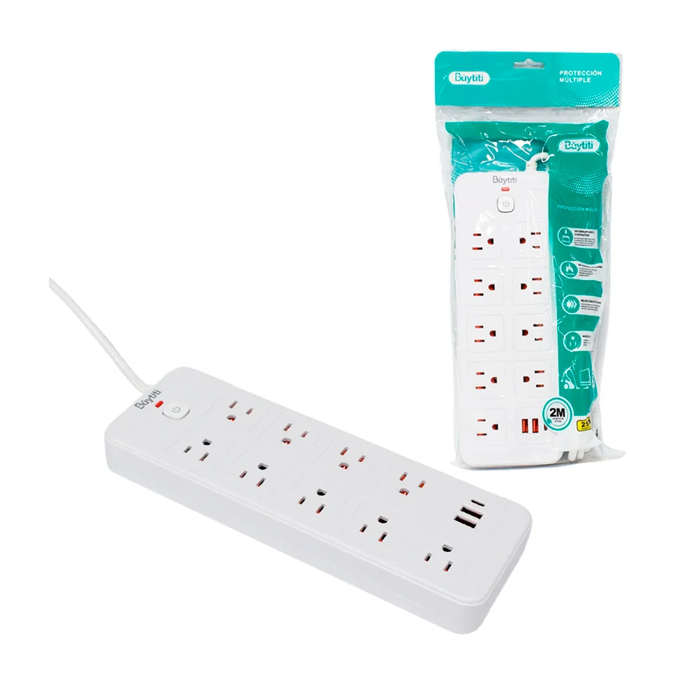 Barra multicontacto con 9 enchufes tomacorrientes, 2 puertos usb y us…