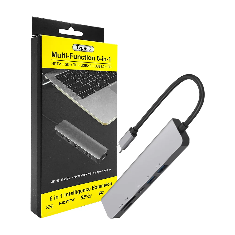 Hub adaptador usb 6 en 1 con entrada hdmi, 2 puertos usb, entrada tip…