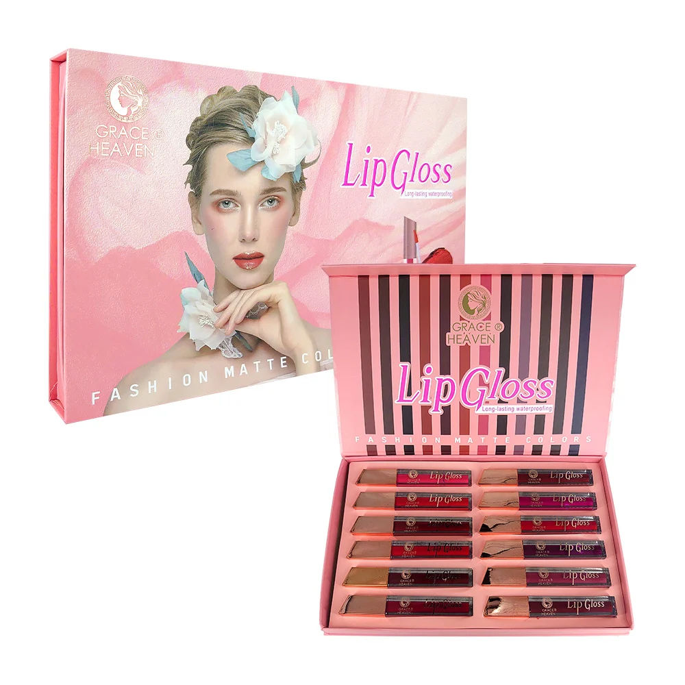 Set 12 brillos labiales color matte, variedad de tonos / lip gloss / …