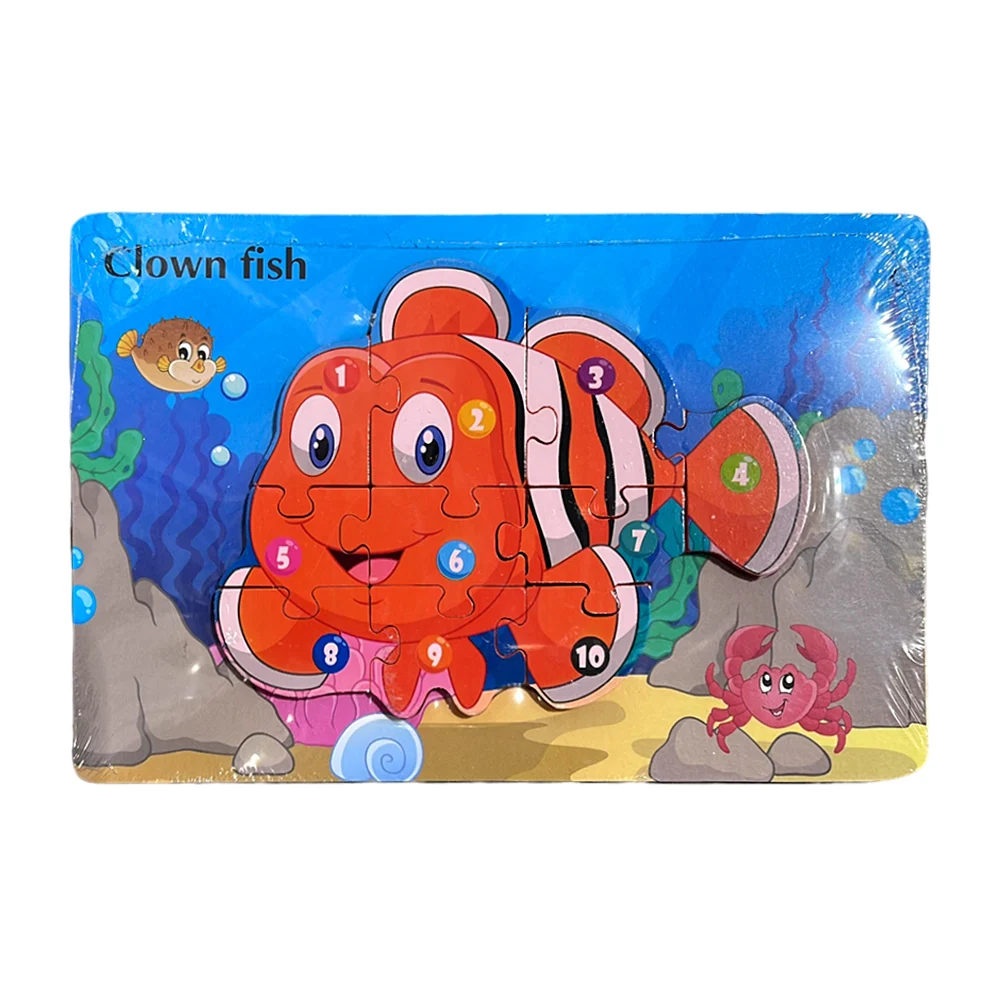 Puzzle rompecabezas chico de madera con fondo y forma animada, varied…