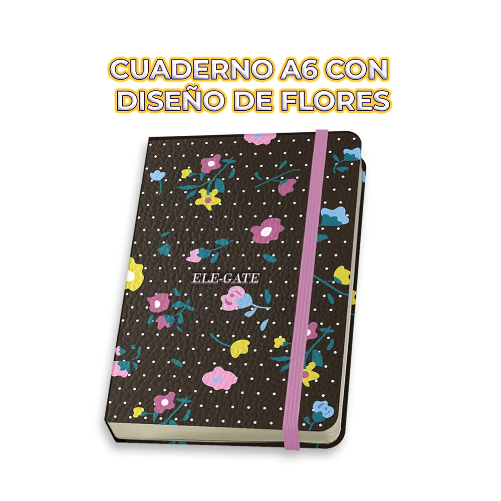 Libreta cuaderno estilo coquete con 75 hojas de rayas y diseño de flo…
