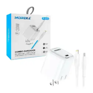 Combo cargador de 20w con cable tipo lightning y cubo cargador con en…