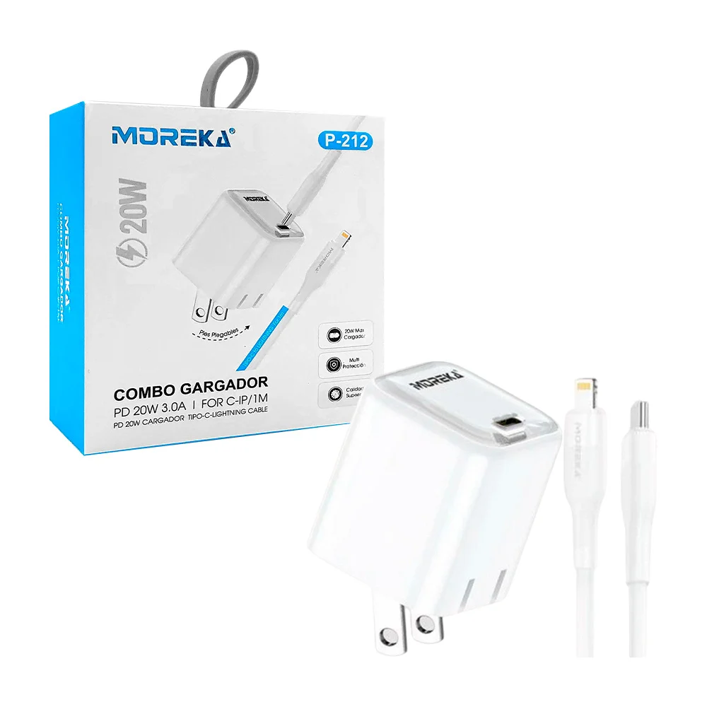 Combo cargador de 20w con cable tipo lightning y cubo cargador con en…