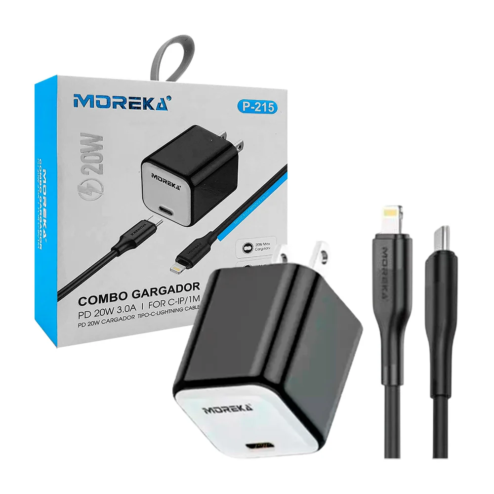 Combo cargador de 20w bicolor con cable tipo lightning y cubo cargado…