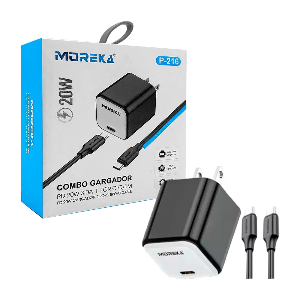 Combo cargador de 20w bicolor con cable tipo c y cubo cargador con en…