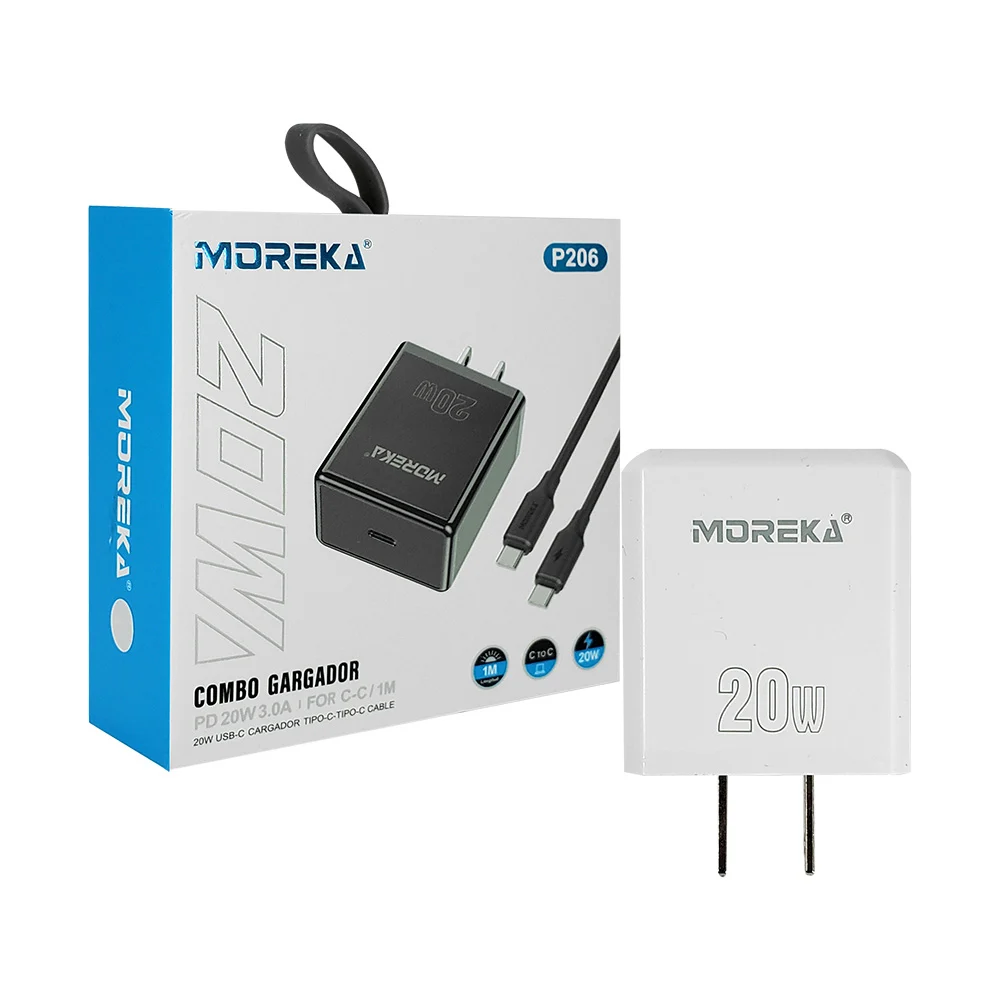 Combo cargador moreka con puerto tipo-c y cable con entrada tipo-c a …