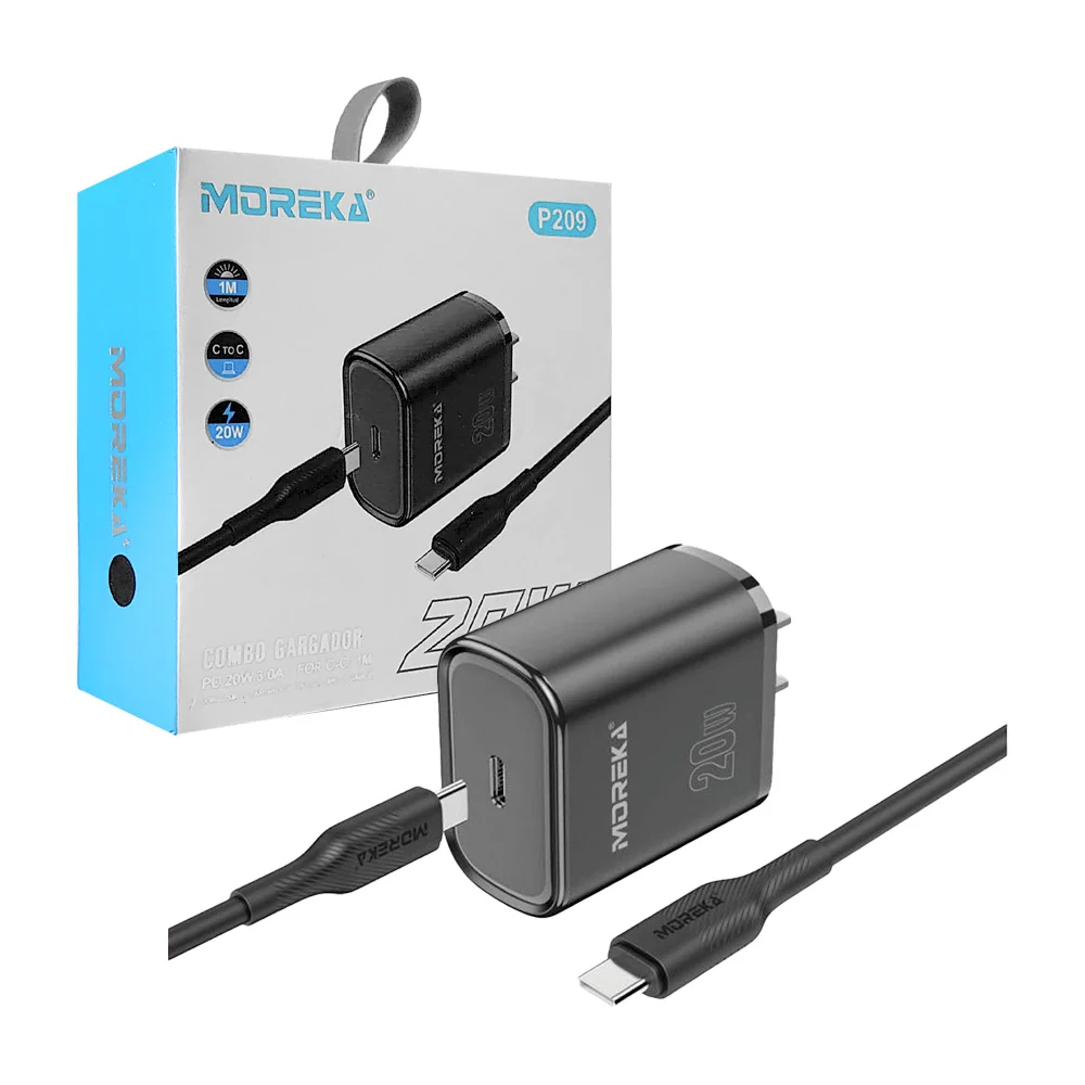 Combo cubo cargador moreka con puerto usb-c + cable de 1 metro con en…