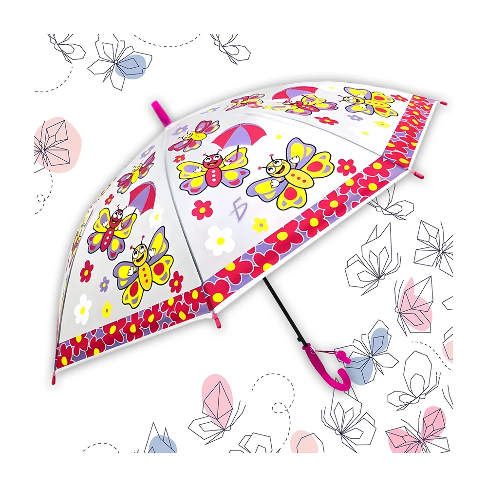 Paraguas infantil de tela impermeable con diseño de mariposas y silba…