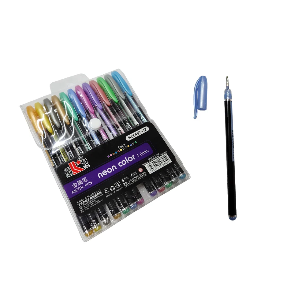 Paquete con 12 plumas de gel en tono metálico de colores neón y punta…
