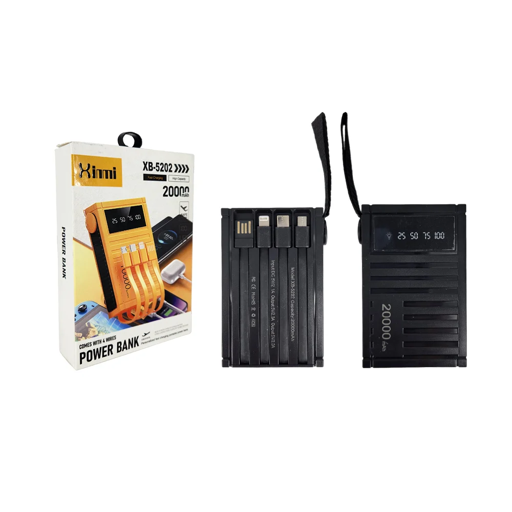 Power bank de 20000mah con y cables de carga, v8, tipo c, usb y light…